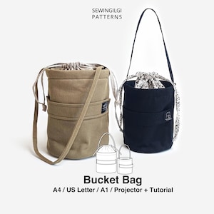 Bucket Bag Schnittmuster, PDF, Beutel mit Kordelzug, 2 Grössen, Digital Download, Canvas, Coco