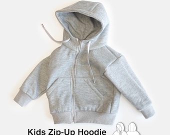 Kids Hooded Zip-Up Sewing Pattern PDF, Oversized Hoodie, 1Y–12Y, Digital Download,  Hush
