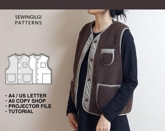 Wende Fleece Weste, PDF Schnittmuster in 10 Größen, Unisex Weste