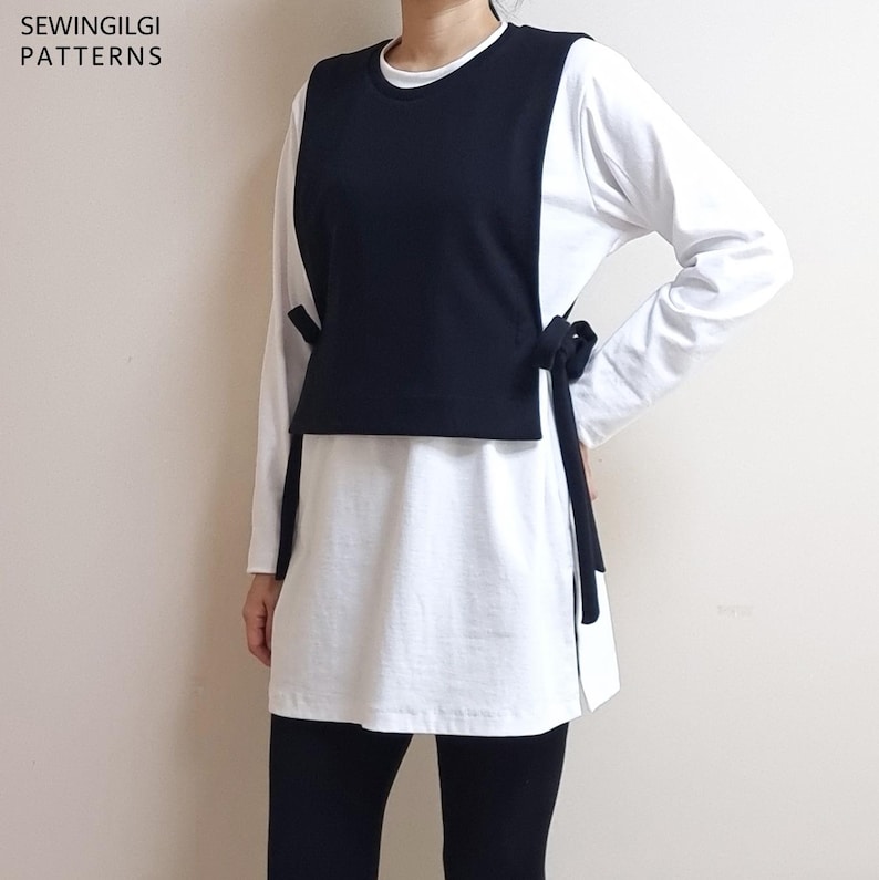 Side Ribbon Vest, PDF Sewing Pattern 10 Sizes, Women Vest, Turtle Neck ...