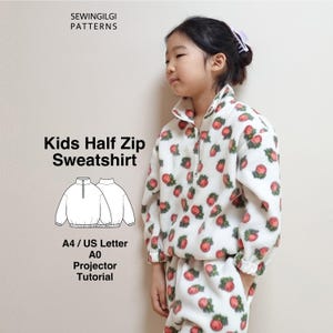 Kids Half-Zip Sweatshirt Sewing Pattern PDF, Relaxed Fit Pullover, 2XS–5XL, Digital Download