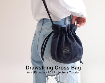 Kordelzug Cross Bag Schnittmuster PDF, Crossbody String Bag, digitaler Download