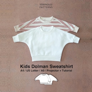 Bluza dziecięca z rękawem typu dolman – wzór do szycia w formacie PDF, 1–12 lat, bluzka typu nietoperz, wersja cyfrowa do pobrania