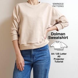 Dolman Ärmel Sweatshirt Schnittmuster PDF für Frauen, Fledermaus-Top, 2XS - 5XL