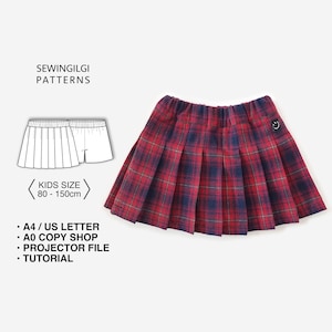Kids Pleats Skirt with Inner Shorts, PDF Sewing Pattern 1Y-12Y, Digital Download