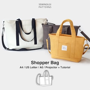 Shopper, modello di cucito per borse tote in formato PDF, borsa a tracolla, 3 misure, Newtown, download digitale