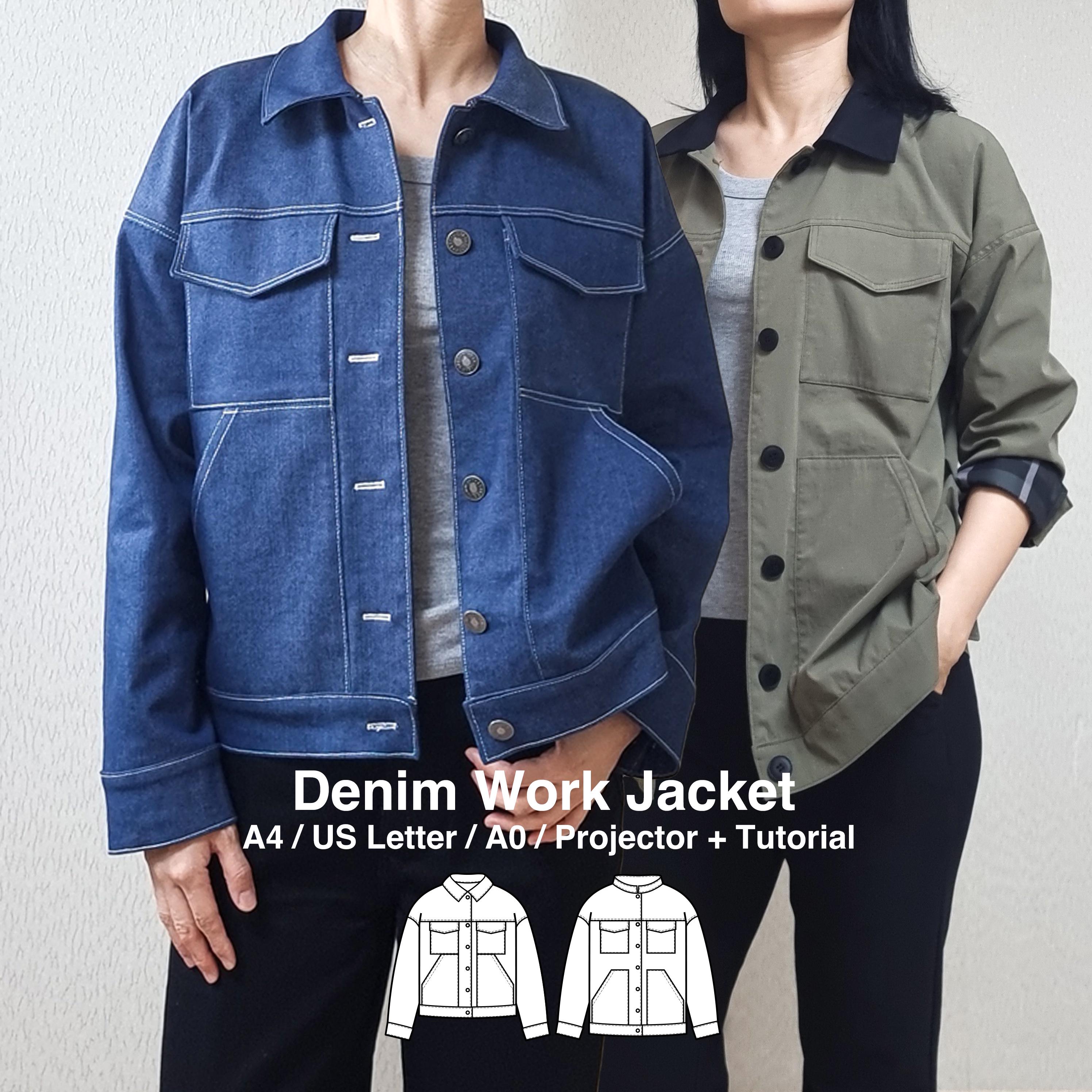 Denim Work Chore Jacket Sewing Pattern PDF, 10 Sizes, Digital 
