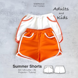 Kids & Women Shorts Sewing Pattern PDF,  Retro Athletic Shorts, Digital Download, Dolphin