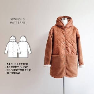 Unisex Hidden pocket hood jacket, PDF Sewing Pattern,10 sizes, Digital Download, Winter Jacket