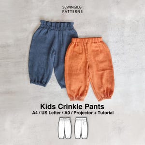 Kids Easy Crinkle Pants, Peanut, Elastic Hem, Sewing Pattern PDF, 1Y–12Y, Digital Download