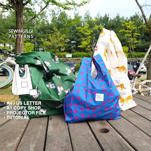 Modello di borsa ecologica per la spesa, pieghevole, download digitale, 4 misure, 2 tipi