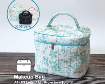 Makeup Bag,  Vanity Bag, Box Pouch Sewing Pattern PDF, 3 Sizes, Digital Download