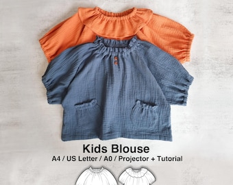Kids Easy Smoke Top, Bluse, Musselin, Schnittmuster PDF, 1Y–12Y, Digital Download, Peanut