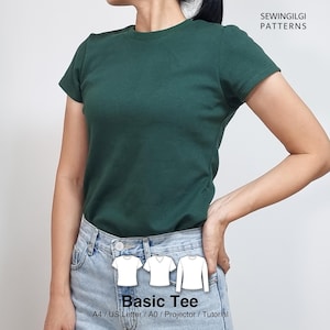 Everyday Slim Fit T-shirt Sewing Pattern PDF, Crew Neck, V-Neck, Digital Download, 2XS–5XL, Monday