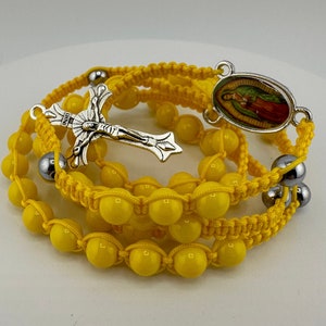 Virgin Guadalupe Yellow Braided Rosary for kids