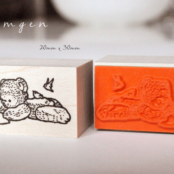 B1: Bear writing a Letter/ Original Rubber Stamp / Designed by Krimgen