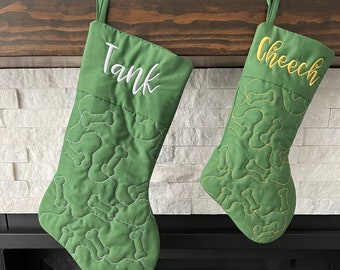 Dog Bone Quilted Green Large Christmas Stocking * Customized Christmas Decor * Gift for Dog and Dog Lovers