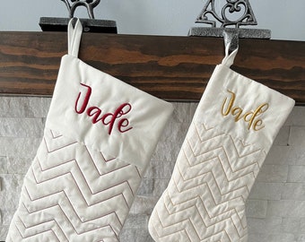 Chevron Quilted White Large Christmas Stocking * Customized Christmas Decor * Gift for Family