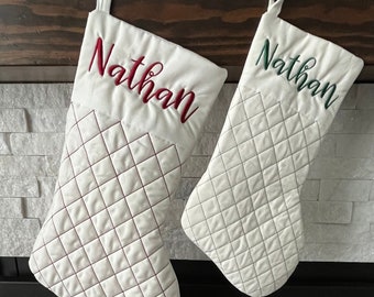 Diamond Quilted White Large Christmas Stocking * Customized Christmas Decor * Gift for Family