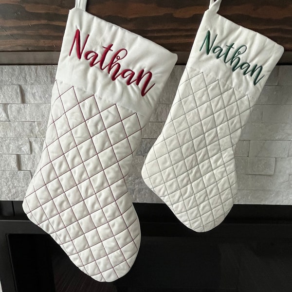 Diamond Quilted White Large Christmas Stocking * Customized Christmas Decor * Gift for Family