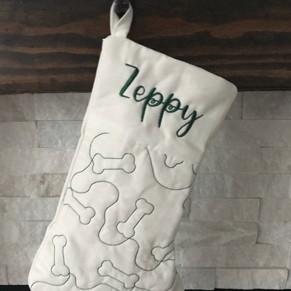 Dog Bone White Quilted White Slim Christmas Stocking * Customized Christmas Decor * Gift for Dog and Dog Lovers