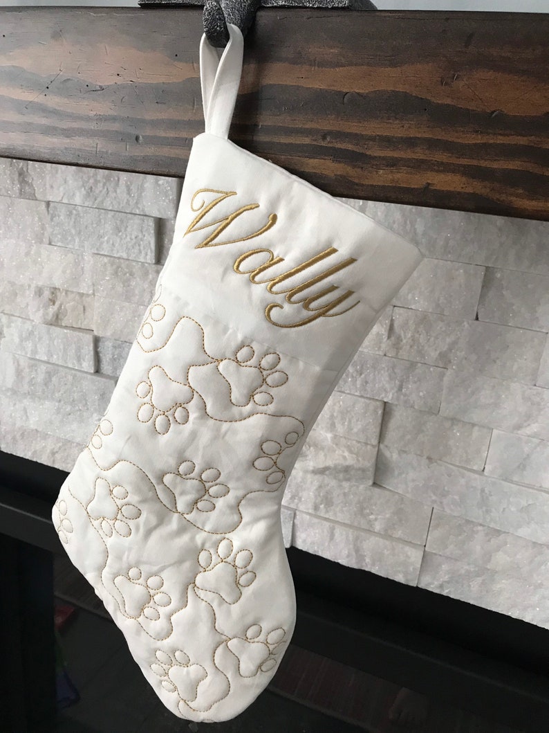 Pet Paw Quilted White Slim Christmas Stocking Customized Christmas Decor Gift for Pet and Pet Lovers image 4