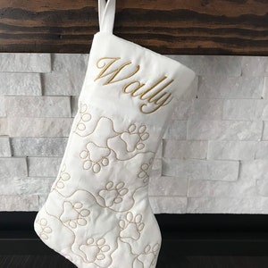 Pet Paw Quilted White Slim Christmas Stocking Customized Christmas Decor Gift for Pet and Pet Lovers image 1