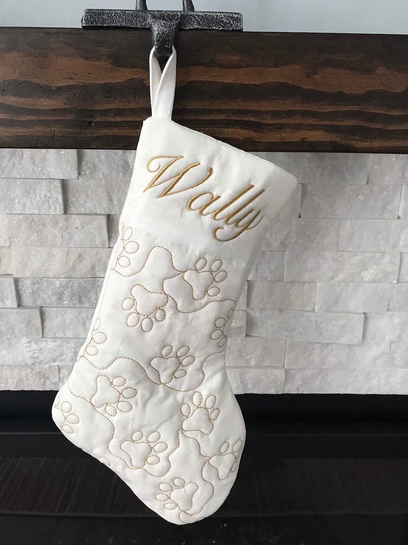 Pet Paw Quilted White Slim Christmas Stocking Customized Christmas Decor Gift for Pet and Pet Lovers image 1
