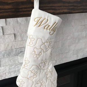 Pet Paw Quilted White Slim Christmas Stocking Customized Christmas Decor Gift for Pet and Pet Lovers image 3