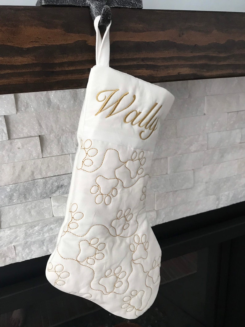 Pet Paw Quilted White Slim Christmas Stocking Customized Christmas Decor Gift for Pet and Pet Lovers image 3