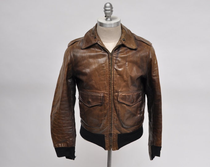 Vintage Leather Jacket 1960s Flight Bomber Jacket Motorcycle 38 40 - Etsy