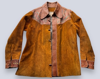 1960年代のチャーレザージャケット、花柄、手描き、ヒッピー、70