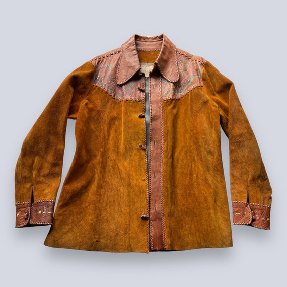 Vintage char leather jacket 1960s hippie fashion painted handcrafted custom made