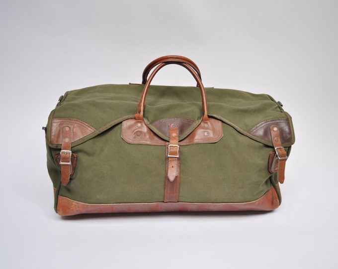 Vintage Duffle Bag Leather ORVIS Gokey Canvas Carry on Weekender Travel