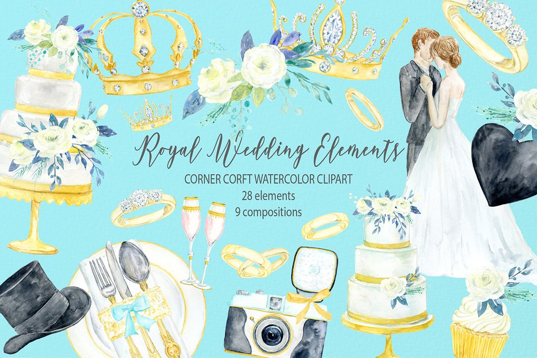 Royal Wedding Elements Watercolor Clipart Royal Wedding - Etsy