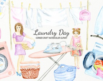 Watercolor Laundry Day Graphics for Instant Download - Etsy