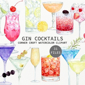 Acquerello Gin Cocktail Illustrazione per il download istantaneo