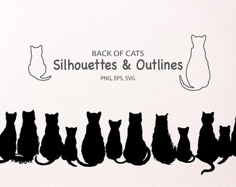 Back of Cat Silhouettes, Outlines, SVG, Vector Instant Download