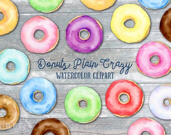 Watercolor Clipart Donut Plain Crazy - pastel color donuts, chocolate donuts, plain donuts and pattern for instant download scrapbook