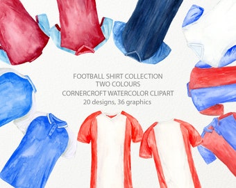 Watercolour football shirt two colors, watercolor football clipart, football t-shirt, soccer shirt for instant download