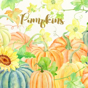 Watercolor clipart Pumpkins for instant download, yellow, gold and green pumpkins, thanksgiving pumpkins, Halloween gift