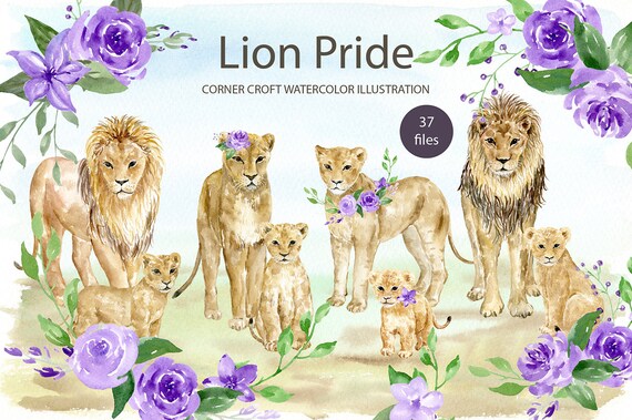 Watercolor Lion Pride Clipart, Family Illustration (Digital Download)