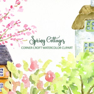 Watercolor spring cottage, traditional cottages, watercolour cottages, old house, instant download image 7