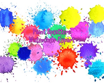 Watercolour paint splatter patterns, Paint drops and Paint splashes digital download for greeting cards graphic design