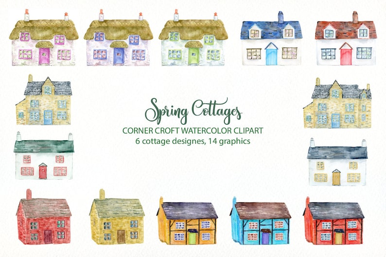 Watercolor spring cottage, traditional cottages, watercolour cottages, old house, instant download image 2