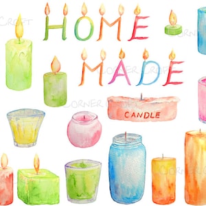 Watercolor Scented Candles Clipart – Pastel Color, DIY Scrapbook (Digital Download)