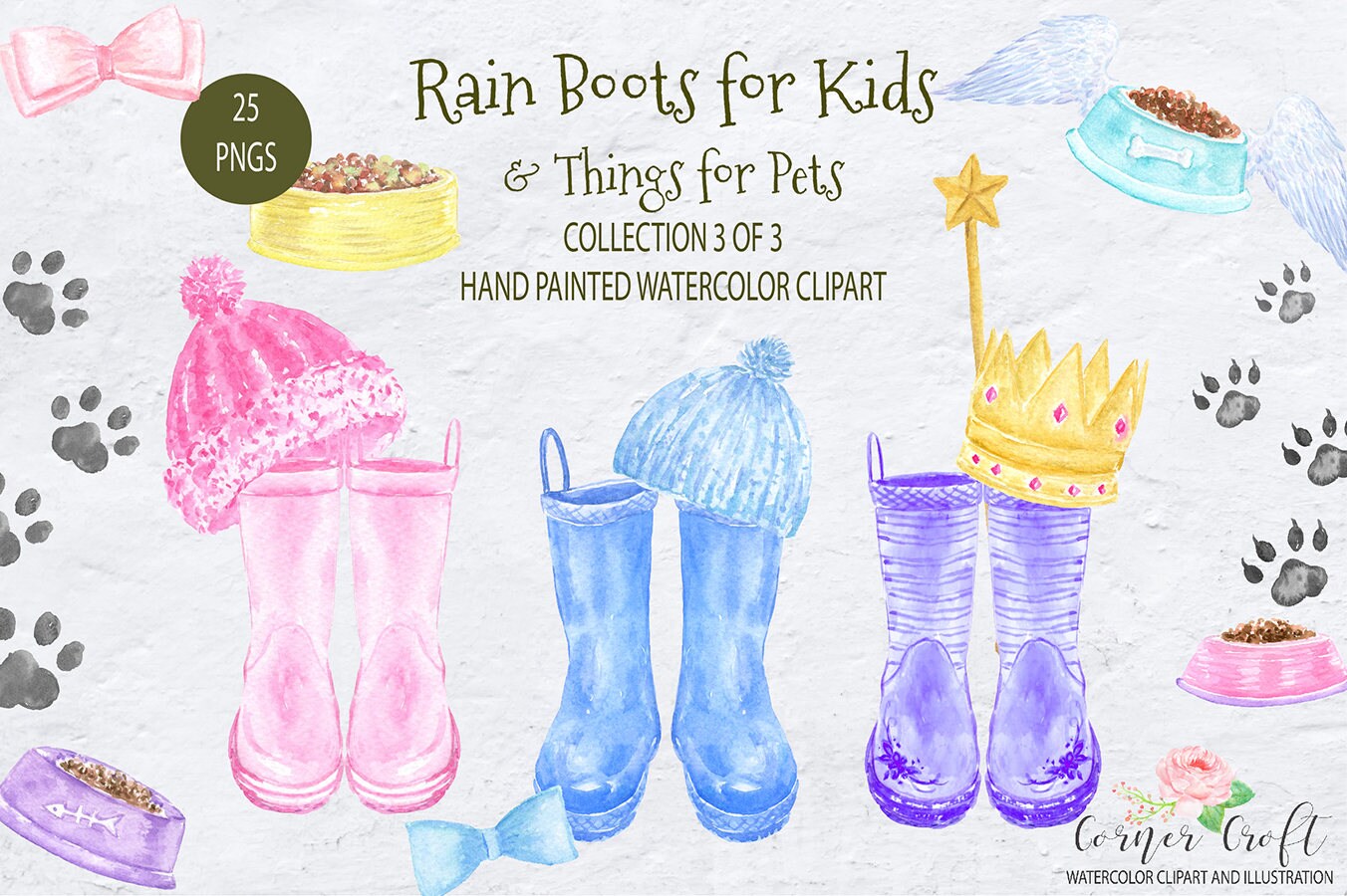 Watercolor Rain Boots for Kids and Things for Pets, kid's Wellies…