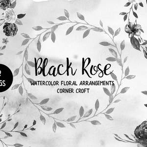 Arranjos florais de rosa negra em aquarela, buquê de rosa negra, guirlanda de rosa negra para download instantâneo