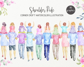 Watercolor Clipart Shoulder Ride for instant download