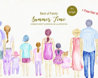 Back of Family Summer Time Watercolor Illustration for making personalised prints instant download